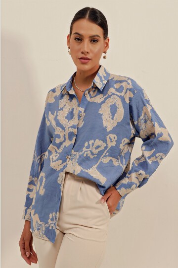 3900 Oversize Uzun Basic Gömlek - V. İndigo