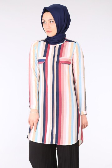 5625 HAKİM YAKA TESETTÜR TUNİK - Mürdüm