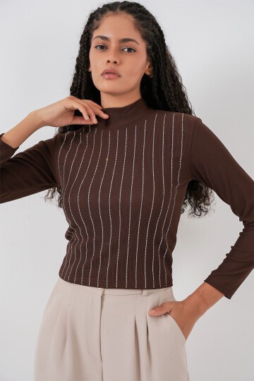 922 Taşlı Body - Kahverengi