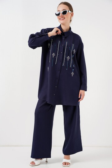 Desenli Tunik Pantolon İkili Takım 6720 - Lacivert