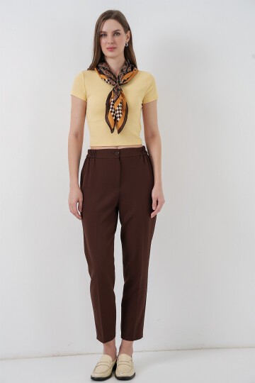 Kadın Beli Lastikli Kumaş Pantolon 30058 - Kahverengi