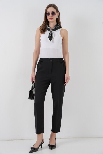 Kadın Beli Lastikli Kumaş Pantolon 30058 - Siyah