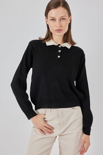 Kadın Crop Triko Kazak 15936 - Siyah