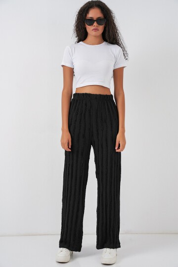 Kadın Dokulu Esnek Örme Pantolon 30057 - Siyah