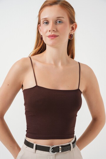 Kadın İp Askılı Basic Crop Büstiyer 973 - Kahverengi