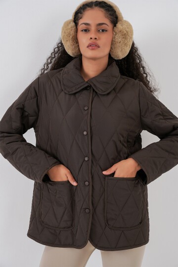 Kadın Kapitone Oversize Mont 5226 - Kahverengi