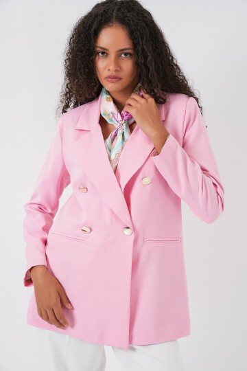 Kadın Kruvaze Yaka Blazer Ceket 0722 - Pudra