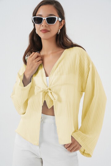 Kadın Önü Bağcıklı Bluz 952 - Sarı
