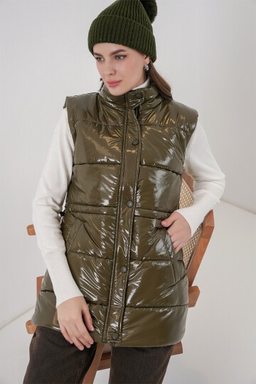 Kadın Parlak Şişme Yelek 5218 - Haki