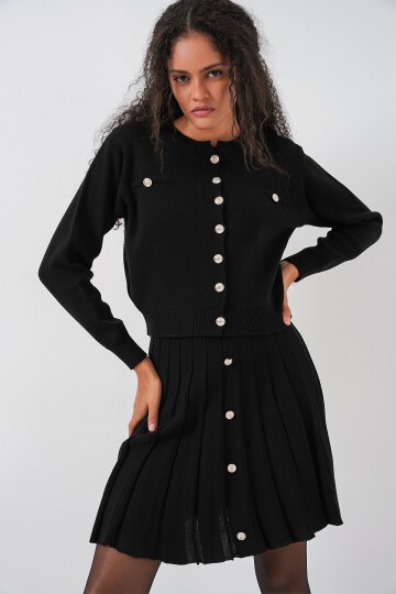 Kadın Triko Hırka Etek İkili Takım 15942 - Siyah