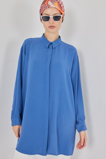 Kadın Uzun Gömlek Tunik 5945 - Saks