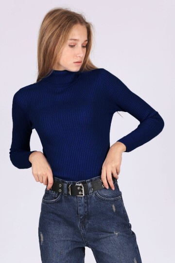 10311 Balıkçı Yaka Triko Kazak - İndigo