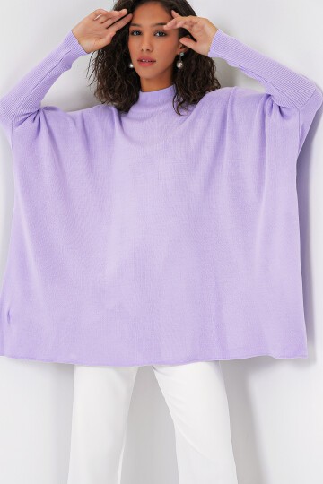 15783 Yırtmaçlı Panço Kazak - Lila