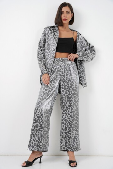 6699 Leopar Desenli Alt Üst Takım - Gri