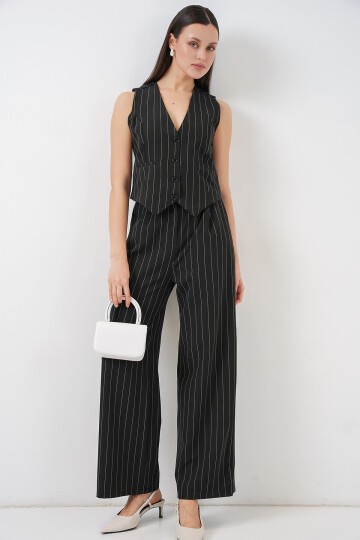 6709 Kadın Yelek Pantolon İkili Takım - D. Siyah