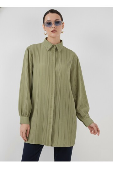 Çizgili Uzun Gömlek Tunik 5947 - Çağla