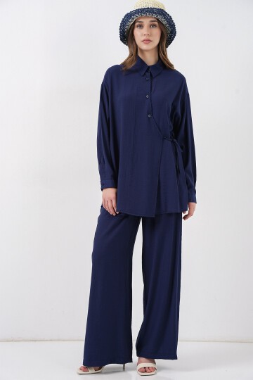 Kadın Bağcıklı Tunik Pantolon İkili Takım 6752 - Lacivert