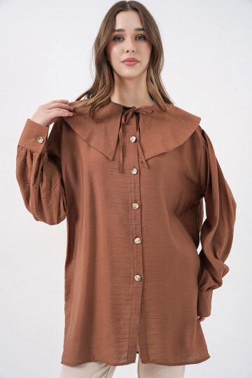 Kadın Bebe Yaka Uzun Tunik 5967 - Sütlü Kahve