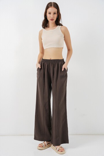Kadın Beli Lastikli Bol Paça Pantolon 30087 - A.Kahve