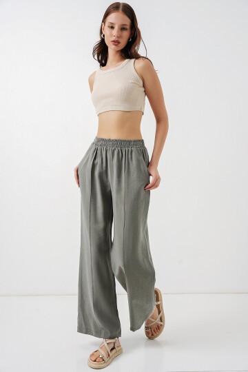 Kadın Beli Lastikli Bol Paça Pantolon 30087 - Gri