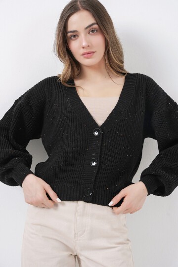 Kadın Crop Triko Hırka 15955 - Siyah