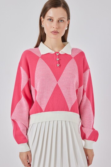 Kadın Crop Triko Kazak 15936 - C. Pembe