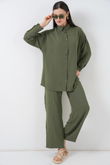 Kadın Gömlek Pantolon İkili Takım 30063 - Haki