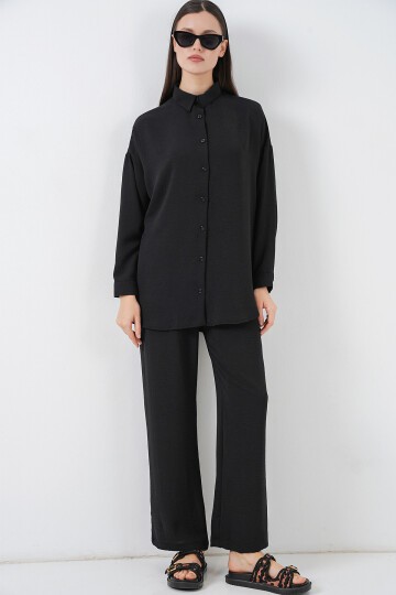 Kadın Gömlek Pantolon İkili Takım 30063 - Siyah