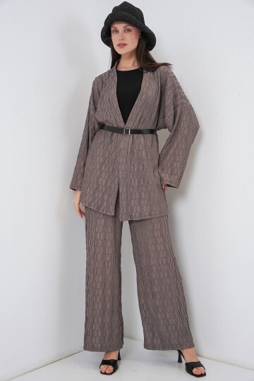 Kadın Kimono Pantolon İkili Takım 30078 - Füme