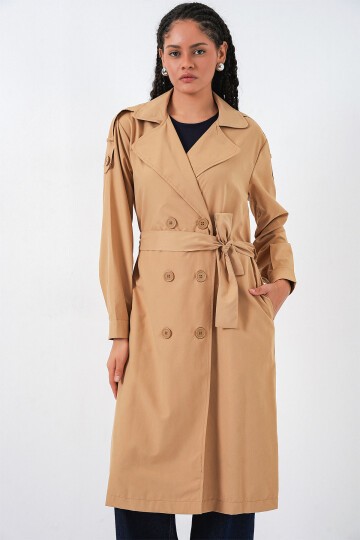 Kadın Kruvaze Yaka Trençkot 5978 - Taba