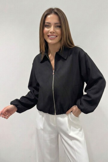 Kadın Oversize Fermuarlı Ceket 0735 - Siyah