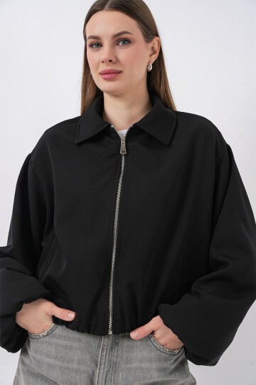 Kadın Oversize Fermuarlı Ceket 0735 - Siyah