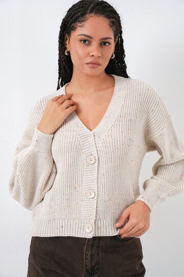 Kadın Oversize Triko Hırka 15966 - Krem