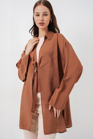 Kadın Salaş Bağcıklı Kimono 5981 - Taba