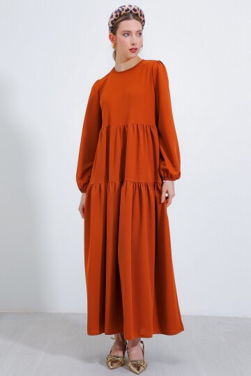 Kadın Taba Uzun Boydan Örme Tesettür Elbise 2482