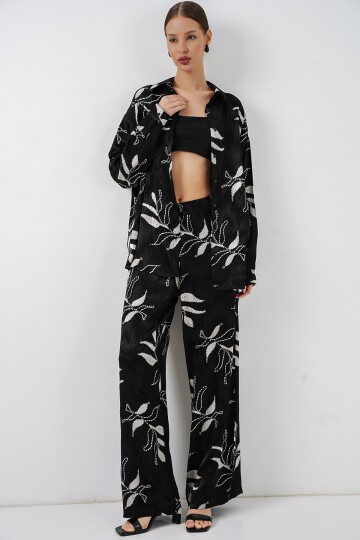 Kadın Uzun Jakalı Alt Üst İkili Takım 30089 - Siyah