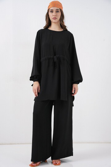 Kadın Uzun Tunik Pantolon İkili Takım 6719 - Siyah