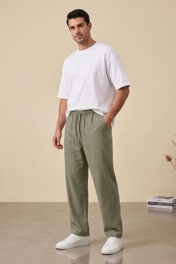 Erkek Rahat Keten Pantolon 30118 - Haki