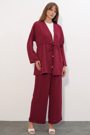Kadın Ayrobin Kimono Pantolon İkili Takım 30101 - Bordo