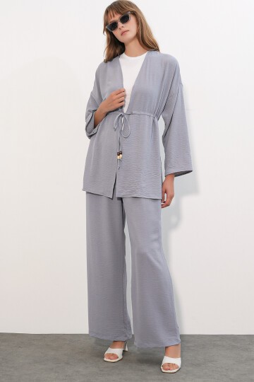 Kadın Ayrobin Kimono Pantolon İkili Takım 30101 - Gri