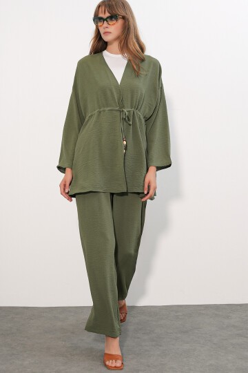 Kadın Ayrobin Kimono Pantolon İkili Takım 30101 - Haki