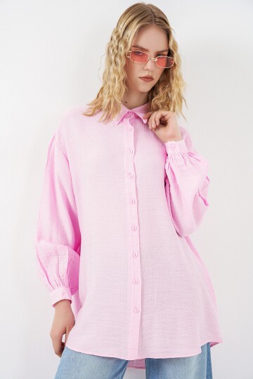 Kadın Dokulu Oversize Tunik 5989 - Pembe