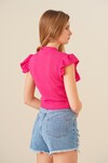 Merterium 0423 Crop Örme Bluz - Fuşya
