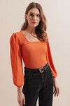 Merterium 0442 Uzun Kollu Bluz - Turuncu
