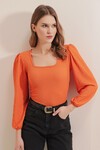 Merterium 0442 Uzun Kollu Bluz - Turuncu