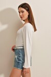 Merterium 0465 Balon Kollu Örme Bluz - Beyaz