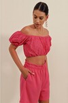 Merterium 0481 Fistolu Straplez Bluz - Fuşya