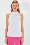 Merterium 0489 Halter Yaka Örme Bluz - Beyaz