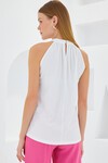 Merterium 0489 Halter Yaka Örme Bluz - Beyaz