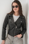 Merterium 1025 Suni Deri Biker Ceket - Siyah
